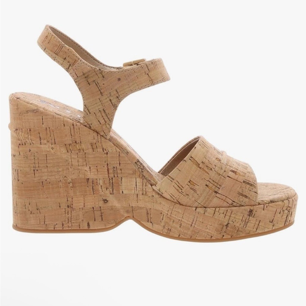 KORKS‎ | NEW Women's Buckle Metallic Fleck Tan Cork Wedge Platform Sandals, 9